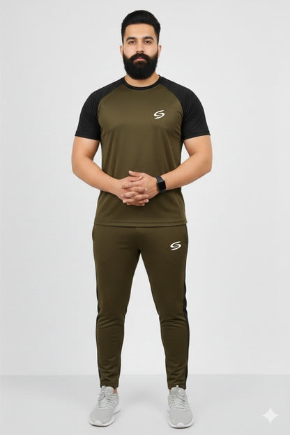 BS Man’s DryFit TrackSuit Olive Green/Black Combo #157