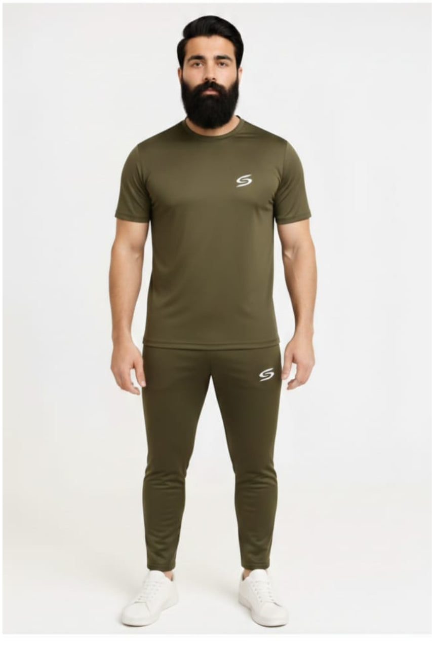 BS Man’s DryFit TrackSuit Full Olive Green#159