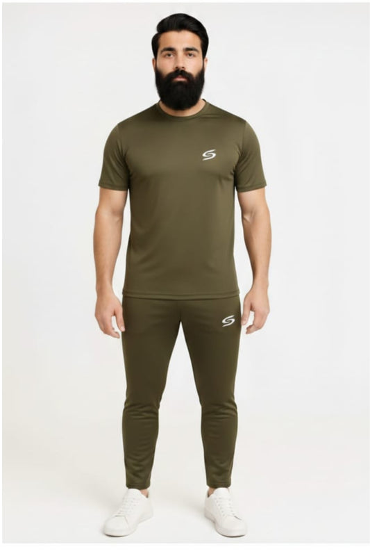 BS Man’s DryFit TrackSuit Full Olive Green#159