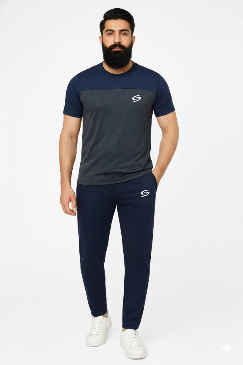 BS Man’s DryFit TrackSuit Grey/Navy Blue Combo #160