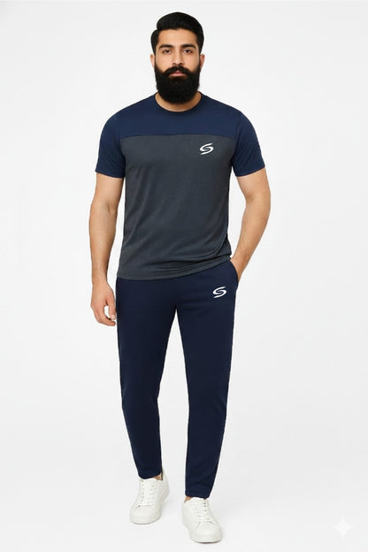 BS Man’s DryFit TrackSuit Grey/Navy Blue Combo #160