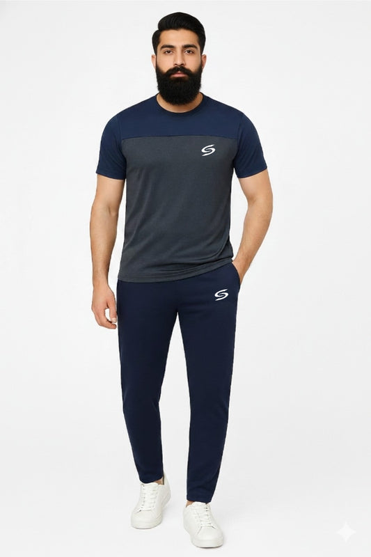 BS Man’s DryFit TrackSuit Grey/Navy Blue Combo #160