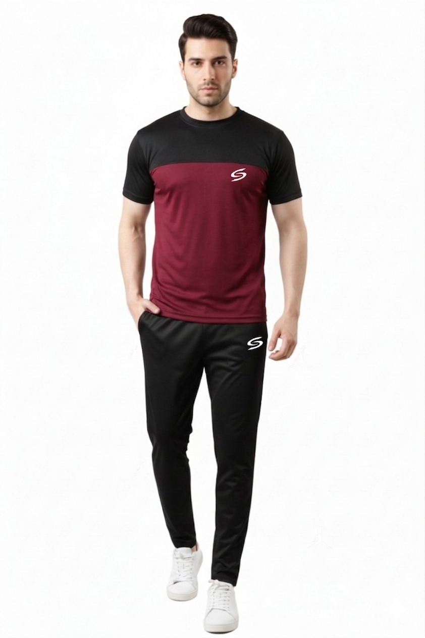 BS Man’s DryFit TrackSuit Maroon/Black Combo #161
