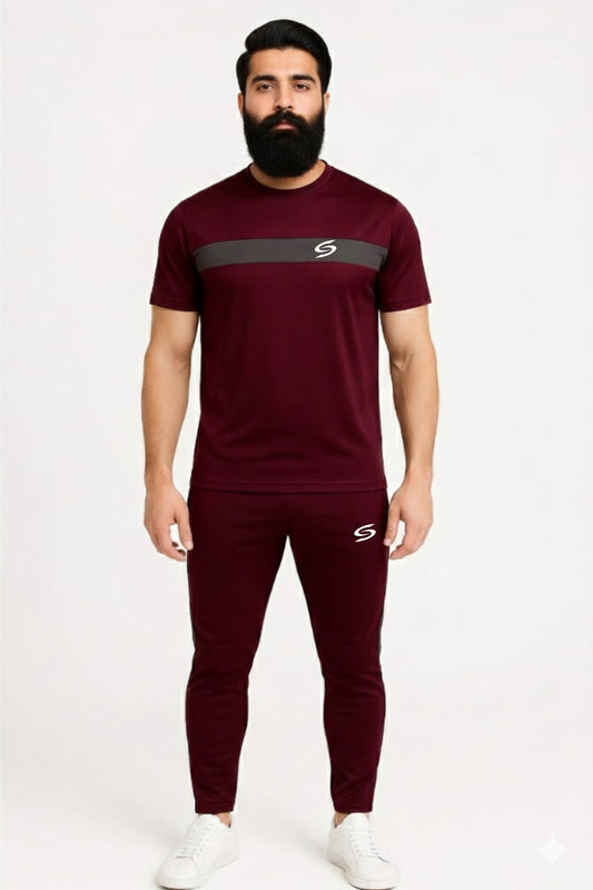 BS Man’s DryFit TrackSuit Maroon/Grey Combo #166