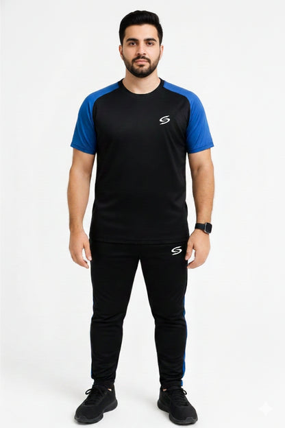 BS Man’s DryFit TrackSuit Black/Royal Blue Combo #167