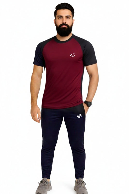 BS Man’s DryFit TrackSuit Maroon/Black Combo #169