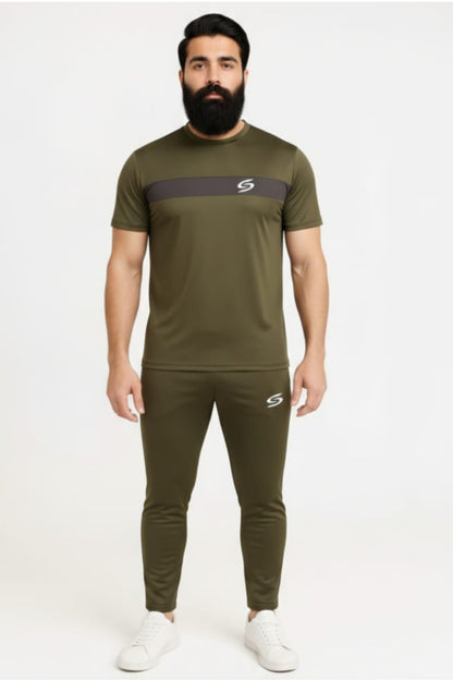 BS Man’s DryFit TrackSuit Olive Green/Grey Combo #174