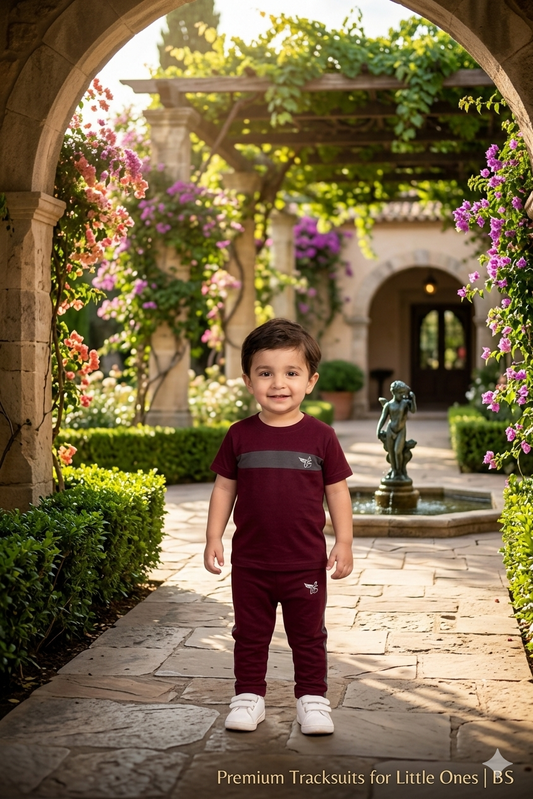 BS Kid’s Dry-Fit Tracksuit-Adi Style-Maroon/Grey Combo #166