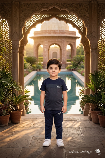 BS Kid’s Dry-Fit Tracksuit-Adi Style-Navy Blue/Grey Combo #160