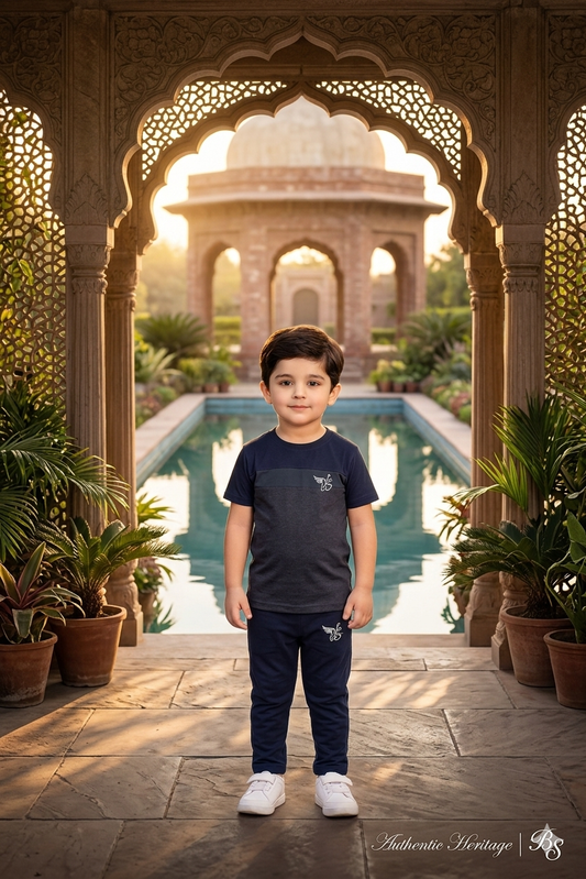 BS Kid’s Dry-Fit Tracksuit-Adi Style-Navy Blue/Grey Combo #160