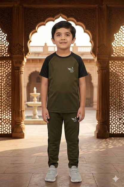 BS Kid’s Dry-Fit Tracksuit-Adi Style-Olive Green/Black Combo #157