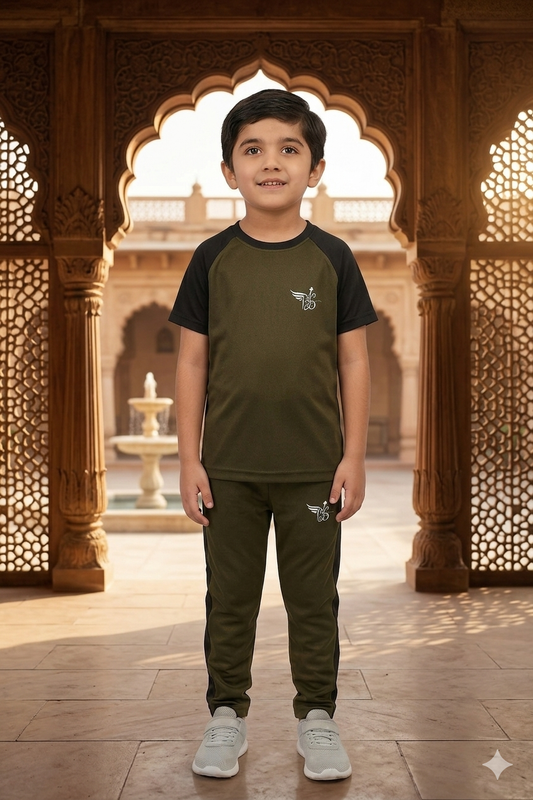 BS Kid’s Dry-Fit Tracksuit-Adi Style-Olive Green/Black Combo #157