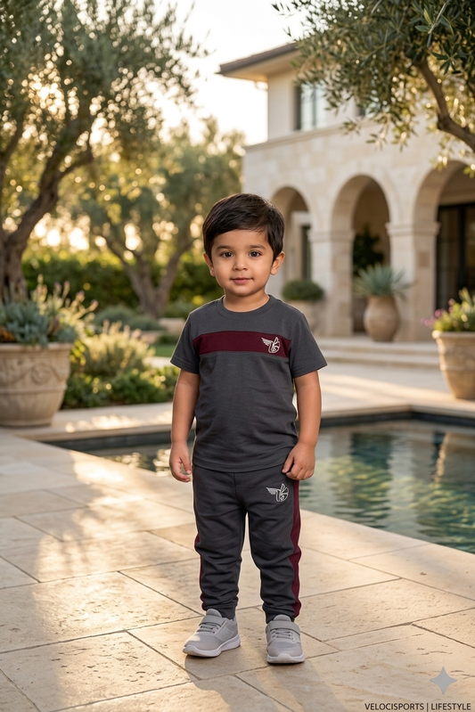 BS Kid’s Dry-Fit Tracksuit-Adi Style-Grey/Maroon Combo #156