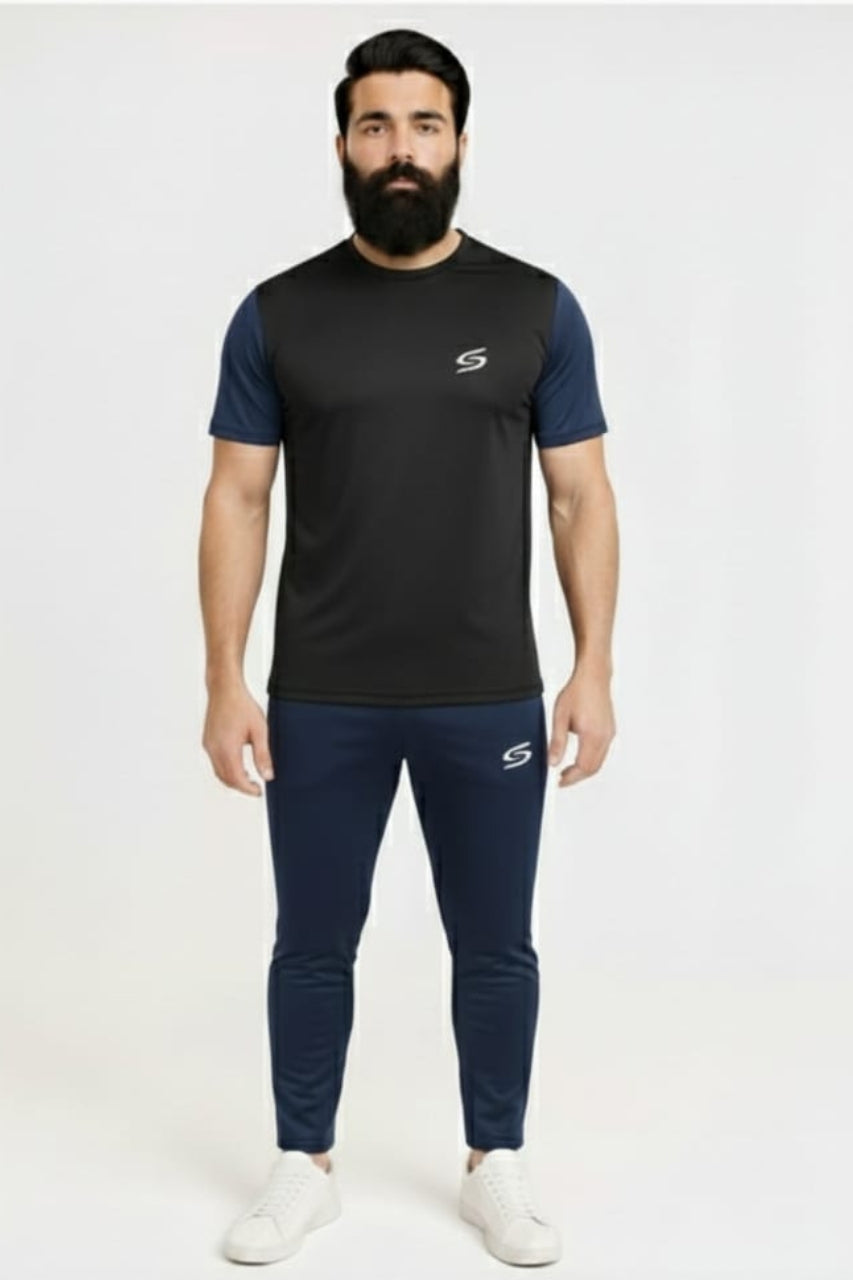 BS Man’s DryFit TrackSuit Black/Navy Blue Combo #177
