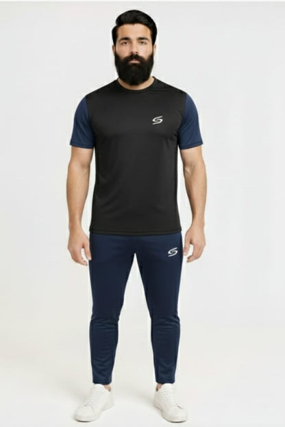 BS Man’s DryFit TrackSuit Black/Navy Blue Combo #177