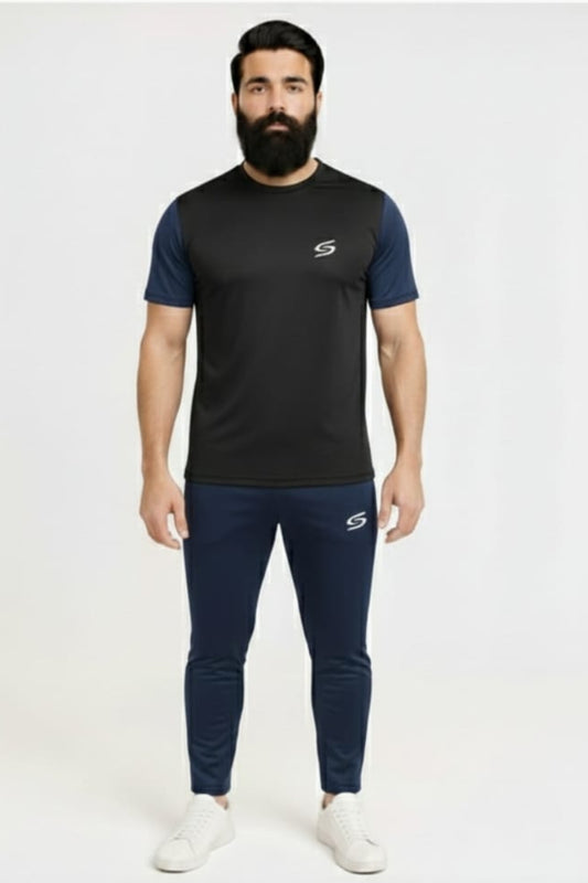 BS Man’s DryFit TrackSuit Black/Navy Blue Combo #177