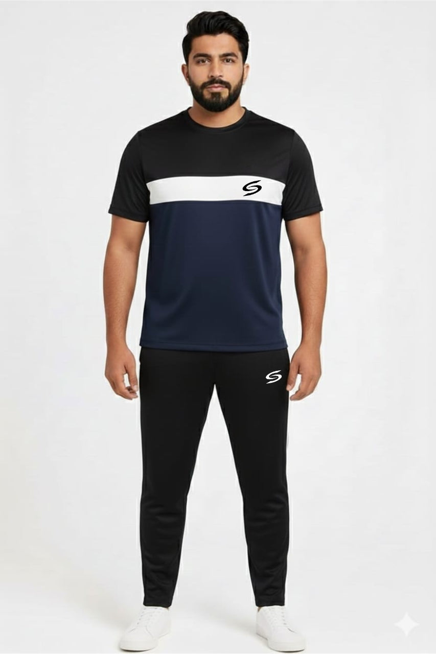 BS Man’s DryFit TrackSuit Navy Blue/White/Black Combo #179