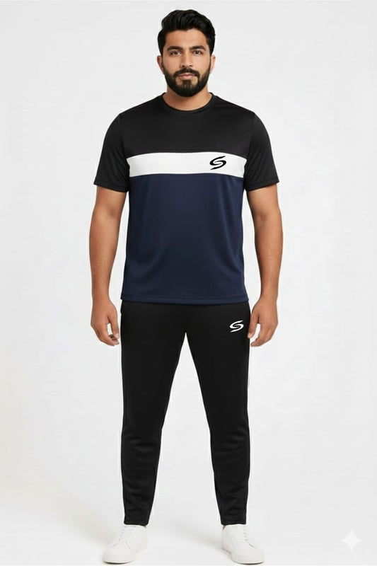 BS Man’s DryFit TrackSuit Navy Blue/White/Black Combo #179