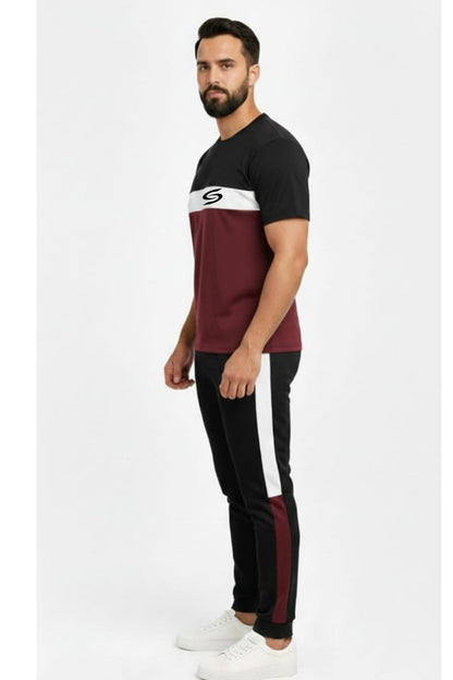 BS Man’s DryFit TrackSuit Maroon/White/Black Combo #180