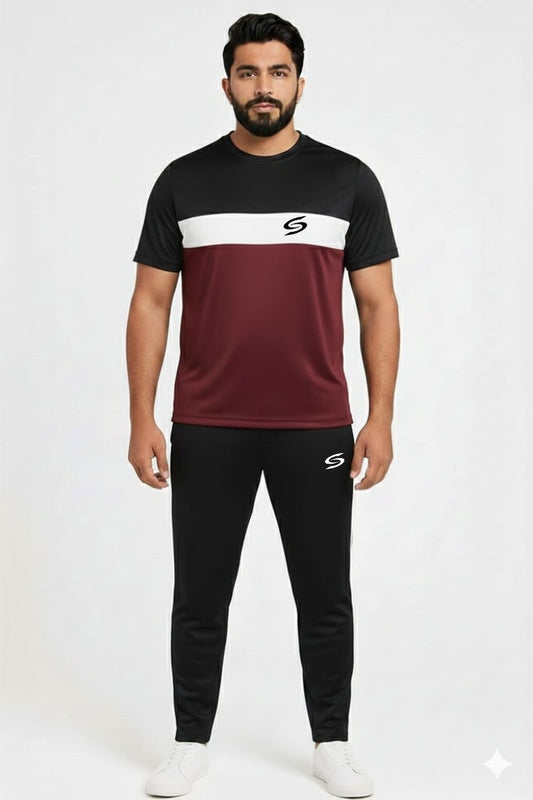 BS Man’s DryFit TrackSuit Maroon/White/Black Combo #180