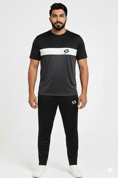 BS Man’s DryFit TrackSuit Grey/White/Black Combo #181