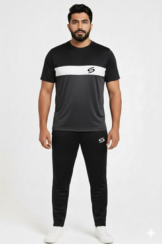 BS Man’s DryFit TrackSuit Grey/White/Black Combo #181