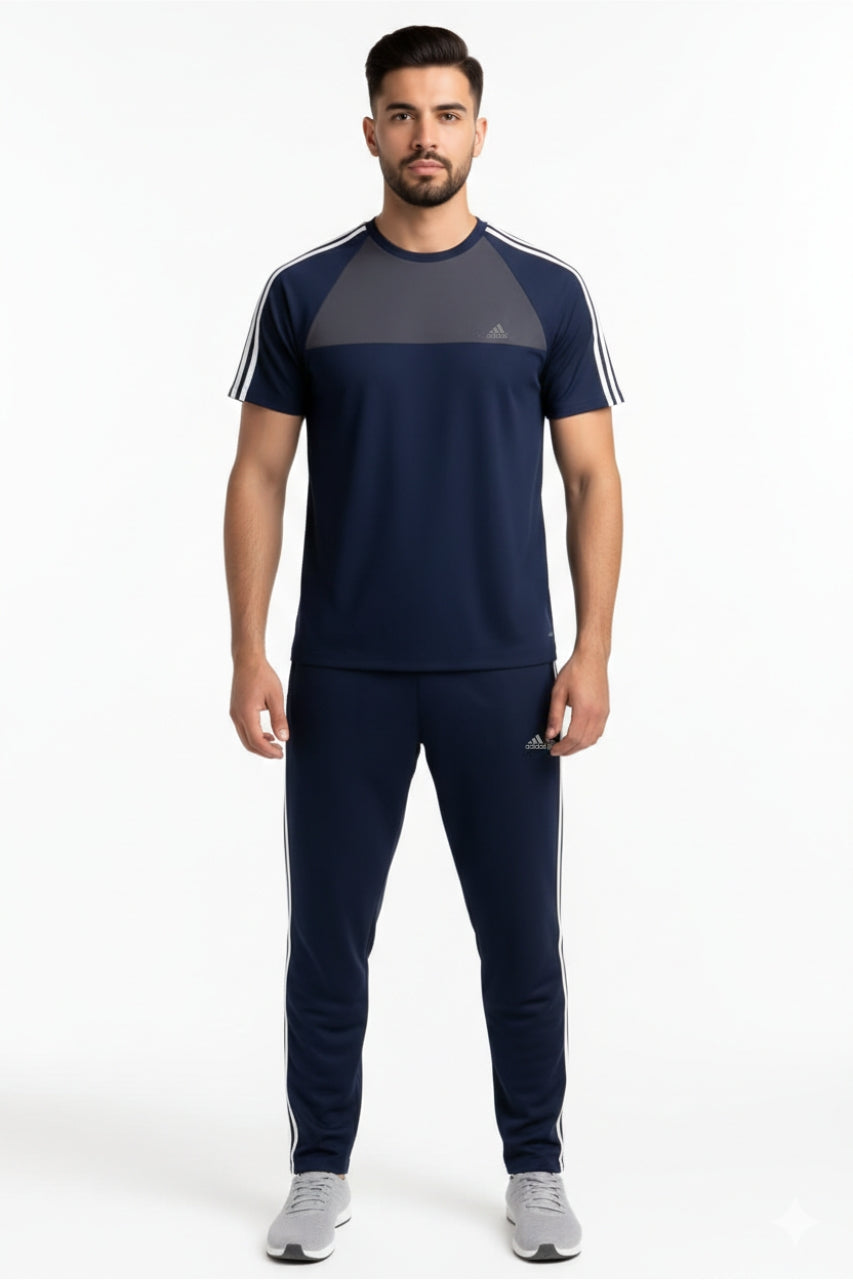 BS Man’s DryFit TrackSuit-Adi Style- Navy Blue/Grey Combo #190 - blacksparrow