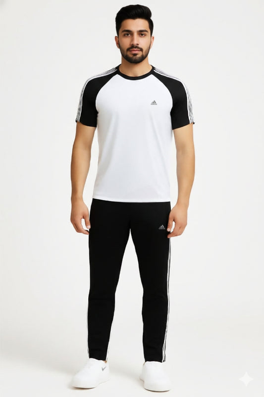 BS Man’s DryFit TrackSuit-Adi Style-Black/White Combo #191 - blacksparrow