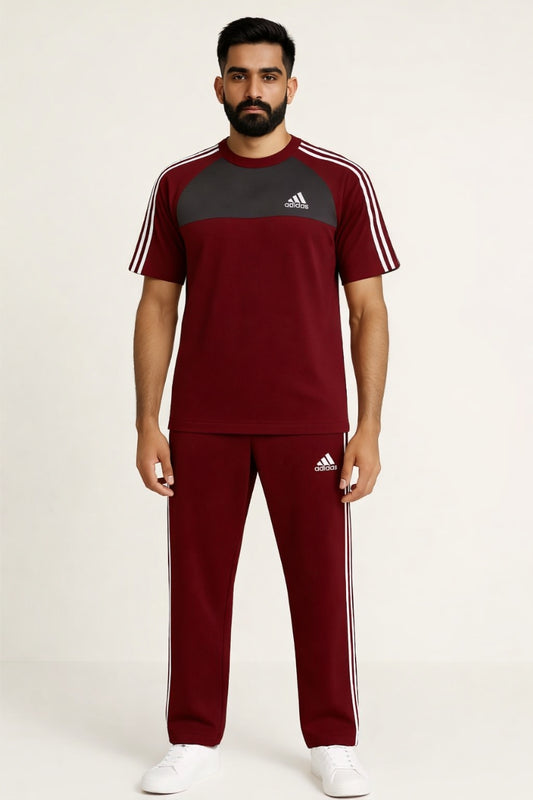 BS Man’s DryFit TrackSuit-Adi Style- Maroon/Grey Combo #194 - blacksparrow