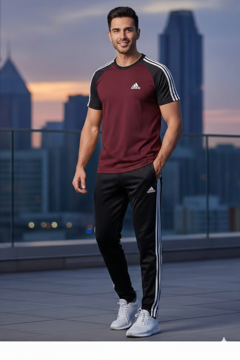 BS Man’s DryFit TrackSuit-Adi Style-Maroon/Black Combo #198