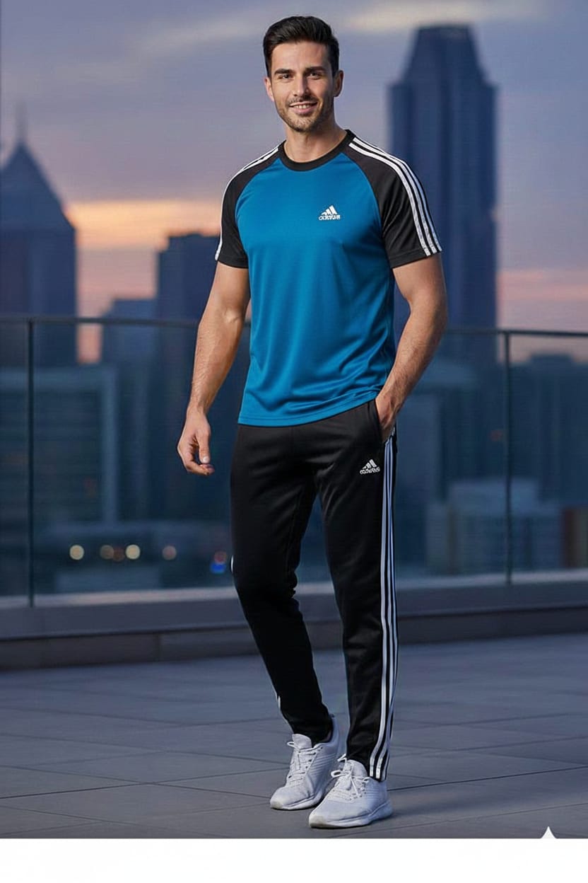 BS Men’s Dry-Fit Tracksuit-Adi Style-Peacock Blue/Black Combo#203