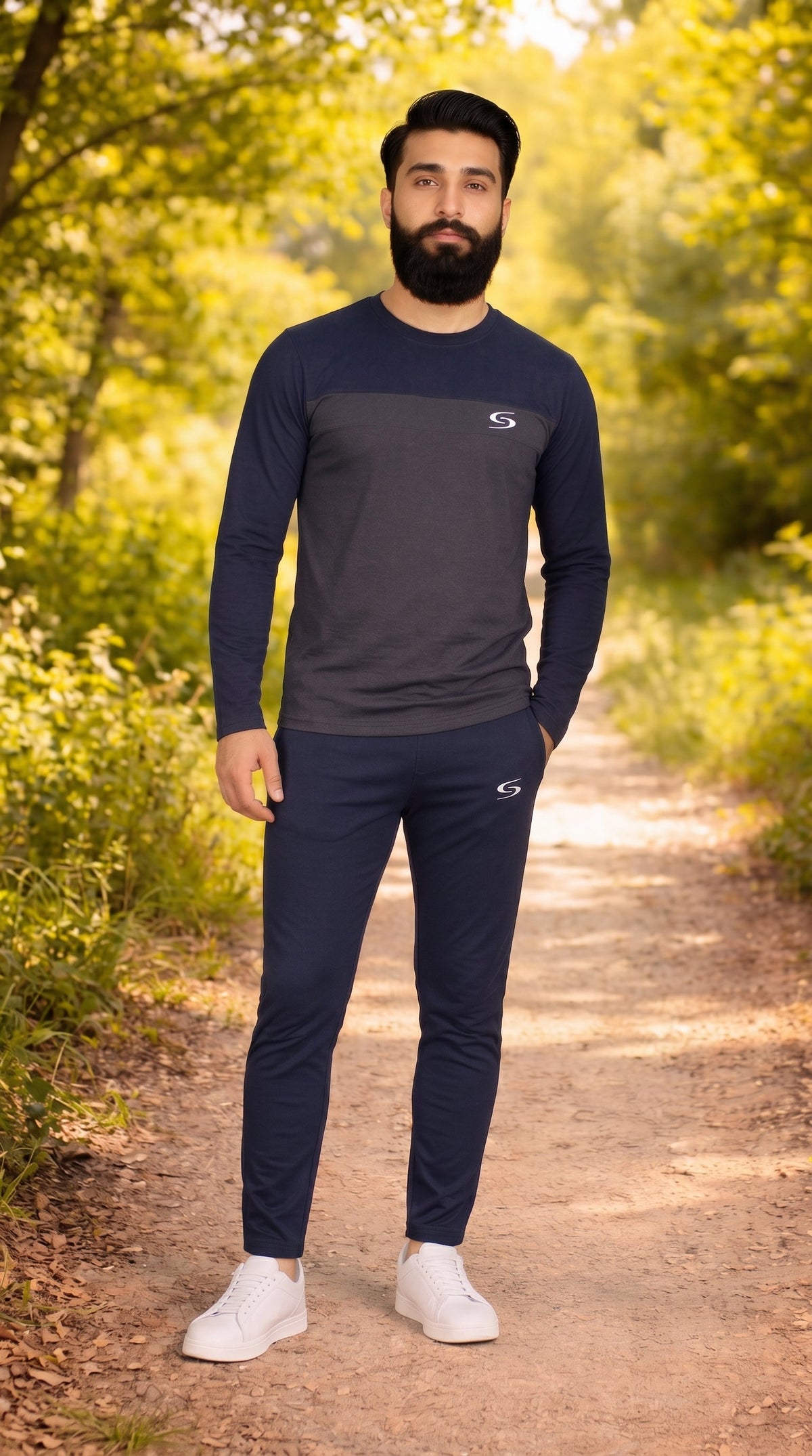 Men’s Dry-Fit Tracksuit-Gray/Navy combo#160 Long Sleeve