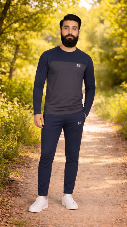 Men’s Dry-Fit Tracksuit-Gray/Navy combo#160 Long Sleeve