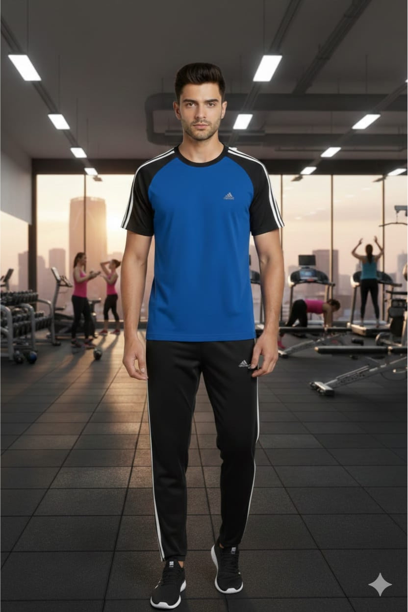 BS Man’s DryFit TrackSuit-Adi Style-Royal Blue/Black Combo #197 - blacksparrow
