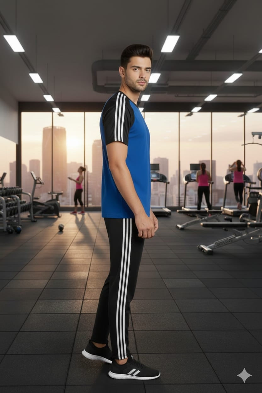BS Man’s DryFit TrackSuit-Adi Style-Royal Blue/Black Combo #197 - blacksparrow