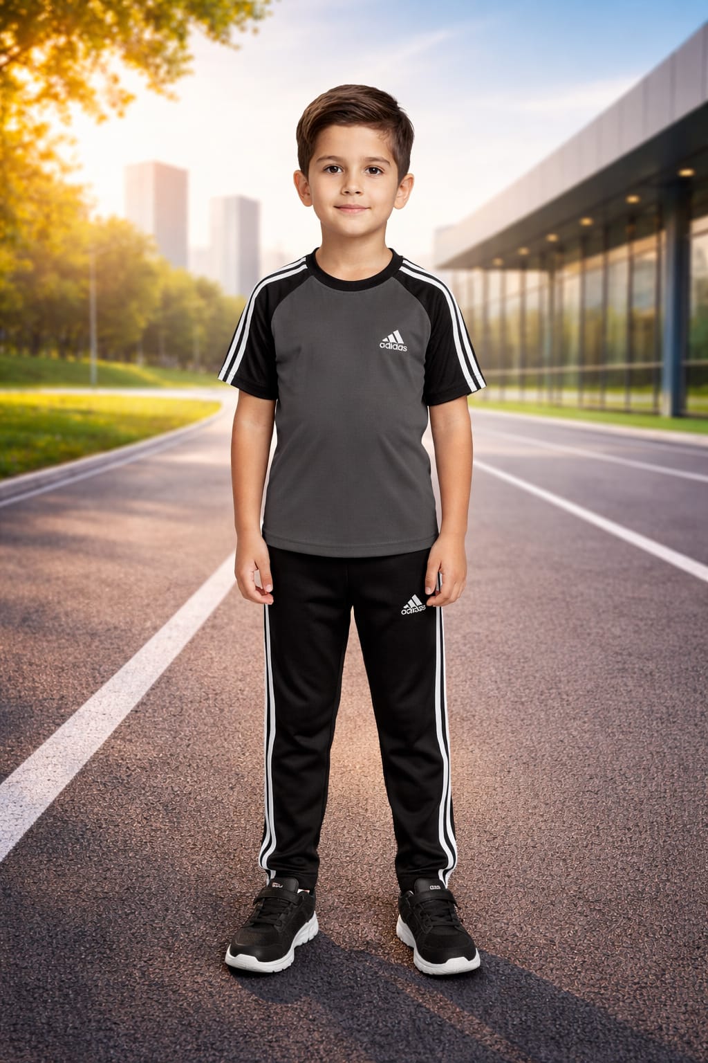 BS Kid’s Dry-Fit Tracksuit-Adi Style-Grey/Black Combo#195