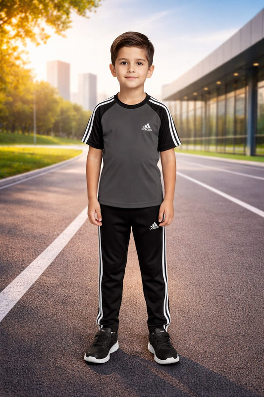 BS Kid’s Dry-Fit Tracksuit-Adi Style-Grey/Black Combo#195