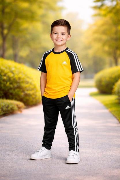 BS Kid’s Dry-Fit Tracksuit-Adi Style-Yellow/Black Combo#196