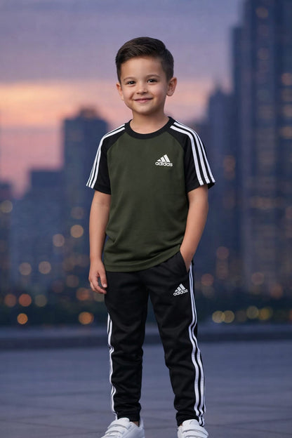 BS Kid’s Dry-Fit Tracksuit-Adi Style-Olive Green/Black Combo #199
