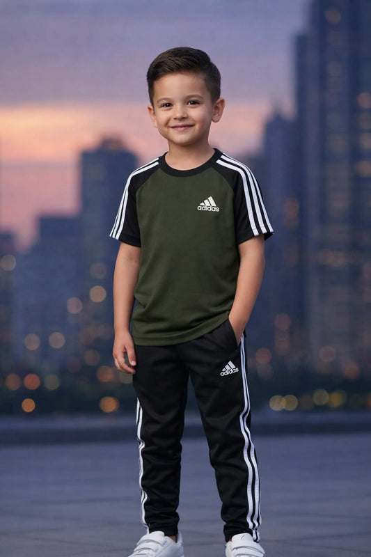 BS Kid’s Dry-Fit Tracksuit-Adi Style-Olive Green/Black Combo #199