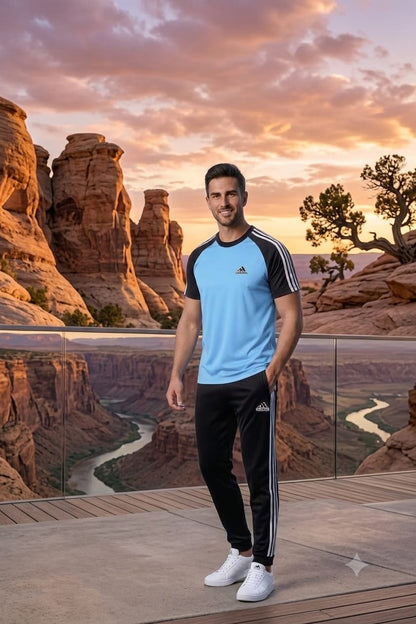 BS Men’s Dry-Fit Tracksuit-Adi Style-Sky Blue/Black Combo#205