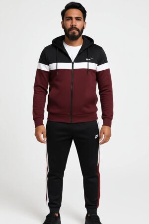 Winter Collection-Man's Only- 3 Strp Maroon, Black & White Premium Tracksuit.