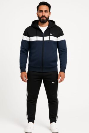 Winter Collection-Man's Only- 3 Strp Navy Blue , Black & White Premium Tracksuit.