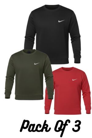 Winter Collection-Pack Of 3 Black+Red+Olive Green Premium Sweatshirts