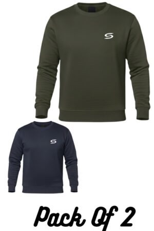 Winter Collection-Pack Of 2 Olive Green+Navy Blue Premium Sweatshirts