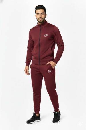Winter -Man's Only-Moack Neck Maroon Premium Tracksuit.