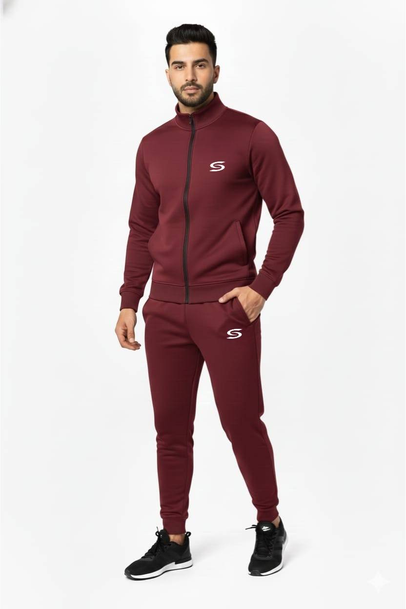 Winter -Man's Only-Moack Neck Maroon Premium Tracksuit.
