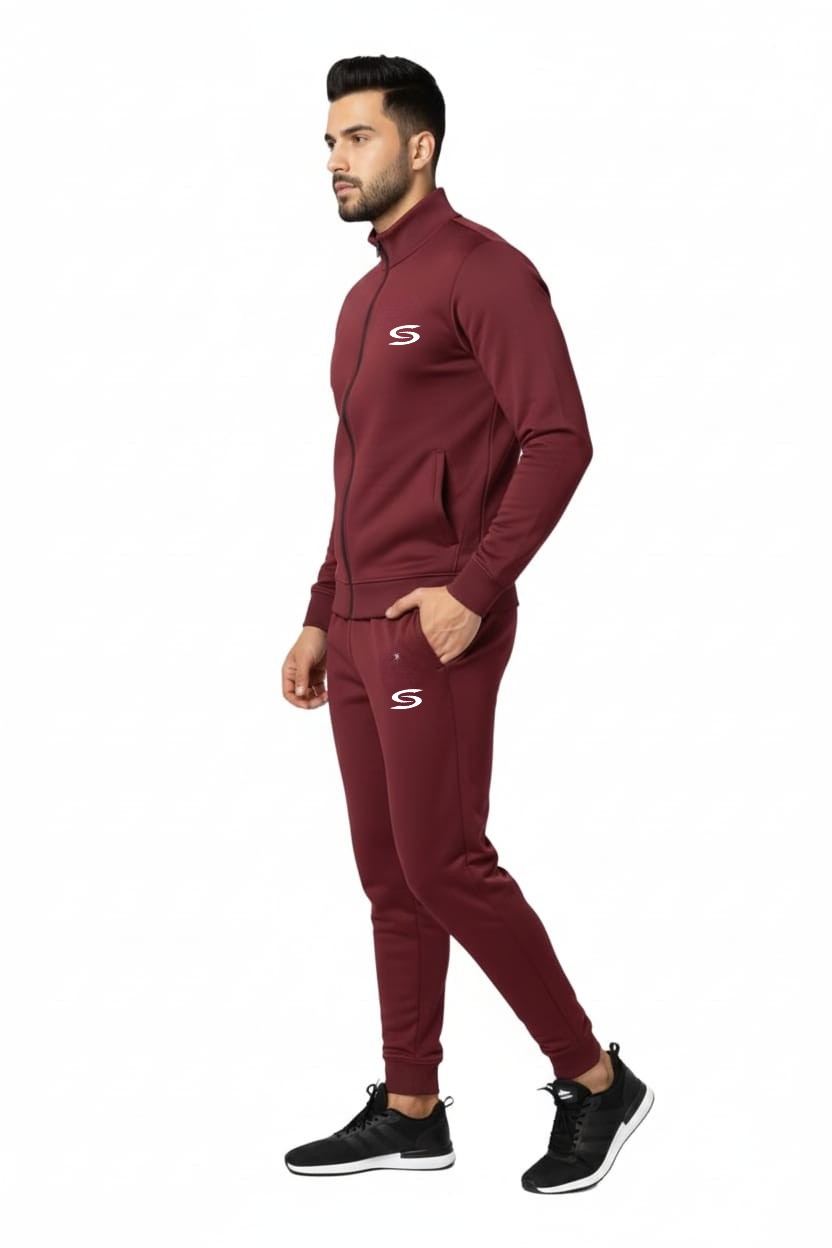 Winter -Man's Only-Moack Neck Maroon Premium Tracksuit. - Image 2