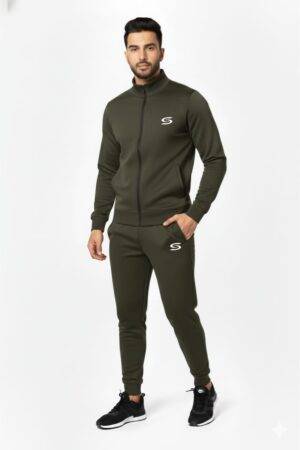 Winter -Man's Only-Moack Neck Olive Green Premium Tracksuit.